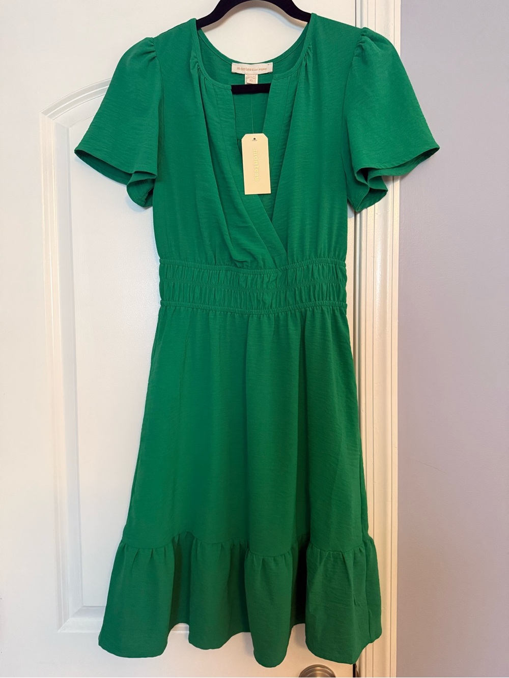 Monteau Emerald Green Short-Sleeve Mini Dress